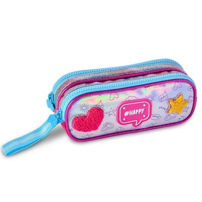 Kit Mochila De Rodinhas + Lancheira Térmica + Estojo Duplo Happy Clio Azul