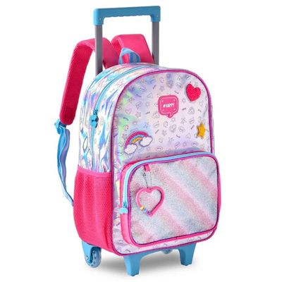 Kit Mochila De Rodinhas + Lancheira Térmica + Estojo Duplo Happy Clio Azul