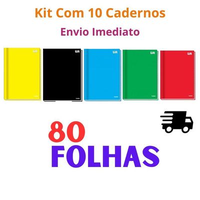 Kit 10 Cadernos Brochura Grande 1 Matéria 80 Folhas Lift Credeal Verde