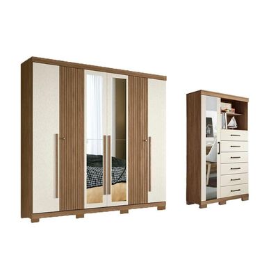 Guarda Roupa +cômoda 2 Peças Qc354 Jatoba/areia - Santos Andirá