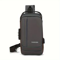 Mochila De Peito Masculina à Prova D'água Com Trava De Código Usb Alta Qualidade Cores:cinza-1