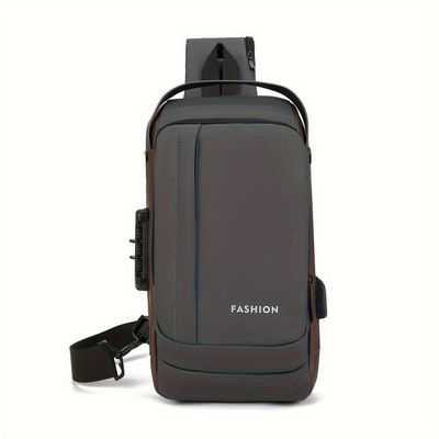 Mochila De Peito Masculina à Prova D'água Com Trava De Código Usb Alta Qualidade Cores:cinza-1
