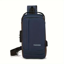 Mochila De Peito Masculina à Prova D'água Com Trava De Código Usb Alta Qualidade Cores:azul-1