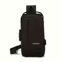 Mochila De Peito Masculina à Prova D'água Com Trava De Código Usb Alta Qualidade Cores:preto-1