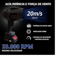 Soprador De Ar Portátil 48v Recarregáveis E Motor 33.000 Rpm