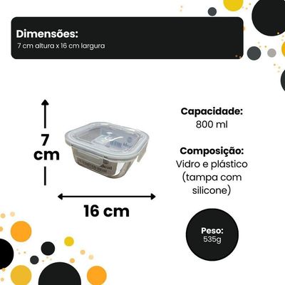 Vasilha Hermético De Vidro Quadrado 800 Ml Pote Com Tampa Mantimentos Para Microondas Freezer