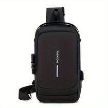 Mochila De Peito Masculina à Prova D'água Com Trava De Código Usb Alta Qualidade Cores:preto