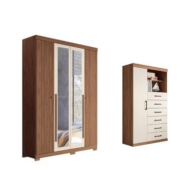 Guarda Roupa +cômoda 2 Peças Qc309 Jatoba/areia - Santos Andirá