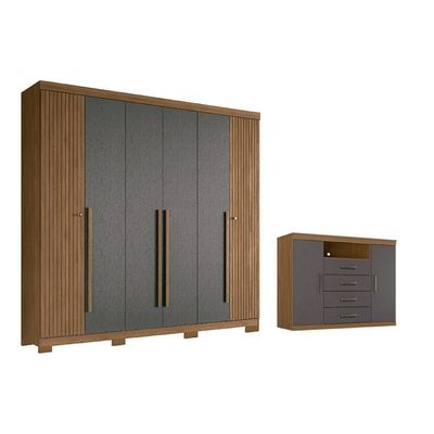 Guarda Roupa +1cômoda Qc367 Jatobá/grafite - Santos Andirá