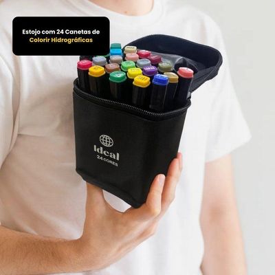 Estojo Com 24 Canetas De Colorir Hidrográficas Para Pintar Livre Bob Com Estojo