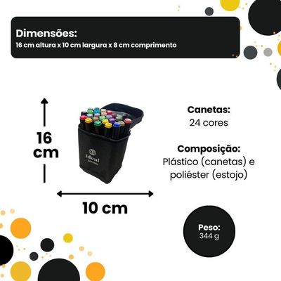 Estojo Com 24 Canetas De Colorir Hidrográficas Duas Pontas Ponta Dupla Bico Fino E Grosso