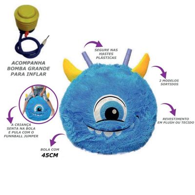 Bola De Pelúcia Inflável Infantil Azul Com Bomba De Encher Divertida Saltitante
