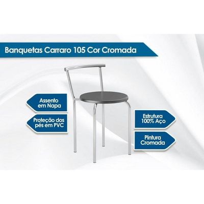 Banqueta Sala De Jantar 105 Kit 4 Uni Prata/courano Preto - Carraro