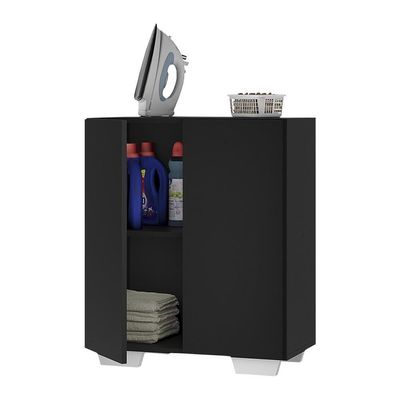 Armário Lavanderia Com 2 Portas Multimóveis Preto/branco
