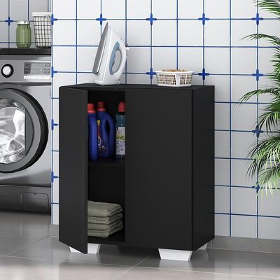 Armário Lavanderia Com 2 Portas Multimóveis Preto/branco