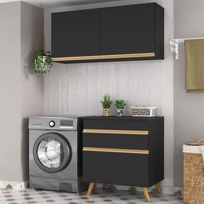 Conjunto Lavanderia Multiuso Armário E Balcão Multimóveis Preto