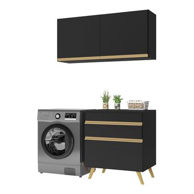 Conjunto Lavanderia Multiuso Armário E Balcão Multimóveis Preto