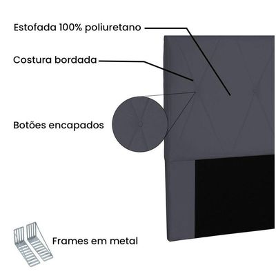 Cabeceira Aquilla Para Cama Box King 195cm Suede Cinza - D'Rossi