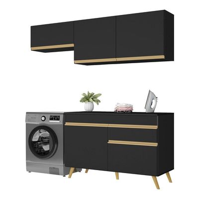 Conjunto Lavanderia Multiuso Armário E Balcão Multimóveis Preto