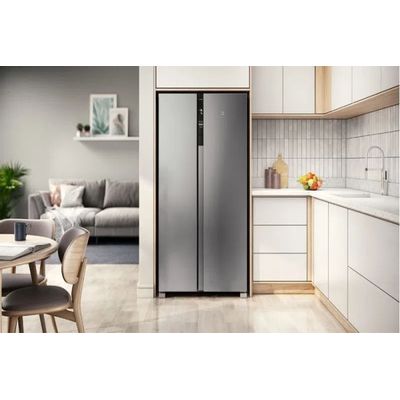 Geladeira Electrolux Frost Free Inverter 435L Efficient com AutoSense Side by Side cor Inox Look (IS4S) 127V