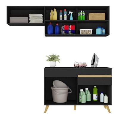 Conjunto Lavanderia Multiuso Armário E Balcão Multimóveis Preto
