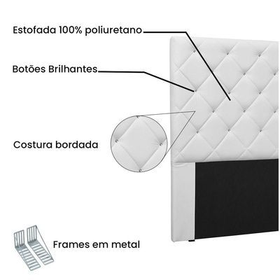 Cabeceira Tania Cama Box King 195 Cm Corino Branco