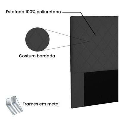 Cabeceira Dubai Para Cama Box Solteiro 90cm Suede Preto - D'Rossi