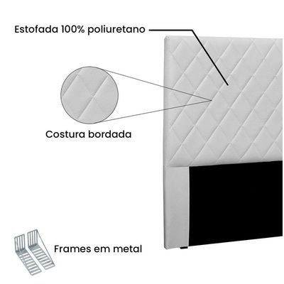 Cabeceira Dubai Para Cama Box Solteiro 90cm Corino - D'Rossi Branco