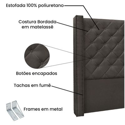 Cabeceira Vicenza Cama Box Queen 160 Cm Suede Cinza