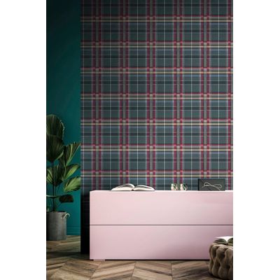Papel de Parede Botany House Xadrez Azul e Roxo 15577