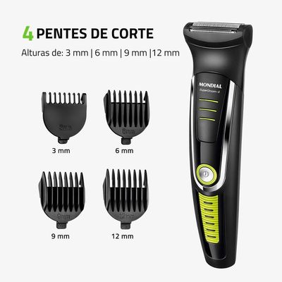 Aparador de Pelos Mondial Super Groom 6 em 1 BG-04 Sem Fio Preto/Verde - Bivolt