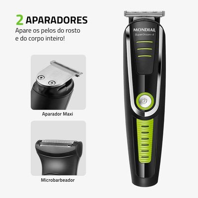 Aparador de Pelos Mondial Super Groom 6 em 1 BG-04 Sem Fio Preto/Verde - Bivolt