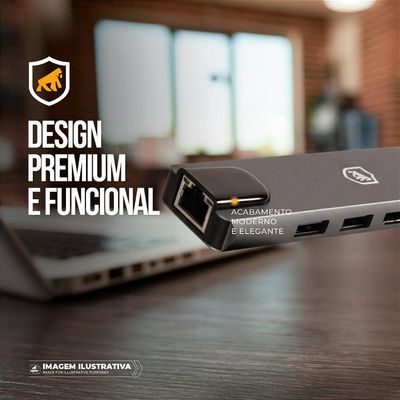 Adaptador Hub USB-C 6 em 1 com RJ45 Gigabit, HDMI 4K e PD 100W para Notebook - Hybrid - Gshield