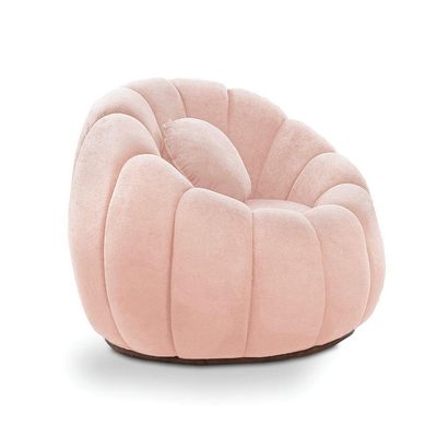 Sofá 2 Lugares Com Puff E Poltrona Giratória Orgânica Cloud Bouclê E03 - D'rossi Cor Rose