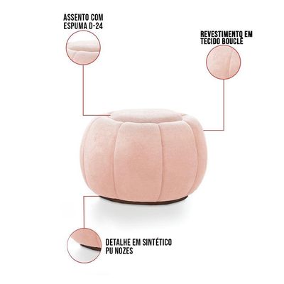 Sofá 2 Lugares Com Puff E Poltrona Giratória Orgânica Cloud Bouclê E03 - D'rossi Cor Rose