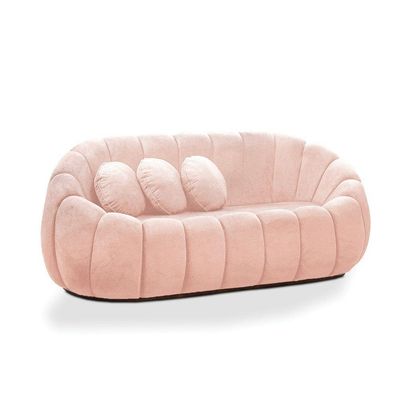 Sofá 2 Lugares Com Puff E Poltrona Giratória Orgânica Cloud Bouclê E03 - D'rossi Cor Rose