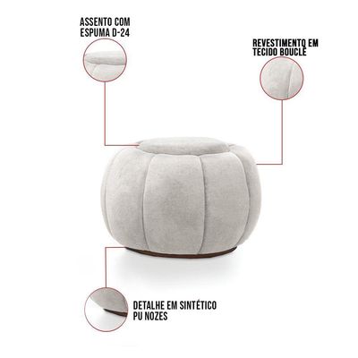 Sofá 2 Lugares Com Puff E Poltrona Orgânica Fixa Cloud Bouclê Cinza Claro E03 - D'rossi