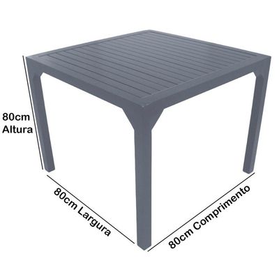 Mesa Quadrada Haiti 80cm Tampo Ripado Em Alumínio Trama Chumbo