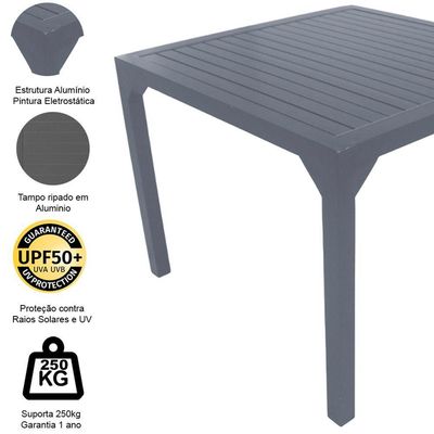 Mesa Quadrada Haiti 80cm Tampo Ripado Em Alumínio Trama Chumbo