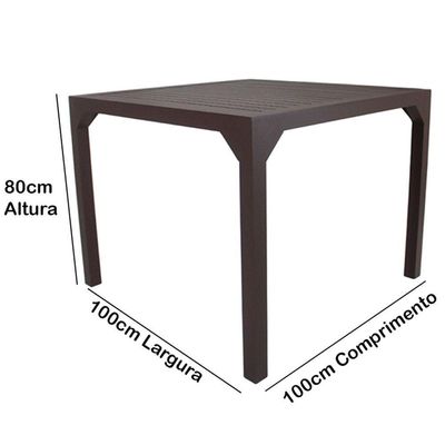 Mesa Quadrada Haiti 100cm Tampo Ripado Em Alumínio Trama Marrom