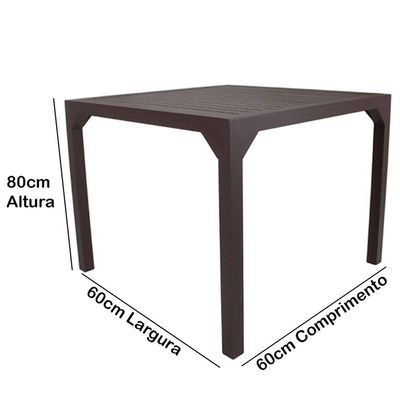 Mesa Quadrada Haiti 60cm Tampo Ripado Em Alumínio Trama Marrom