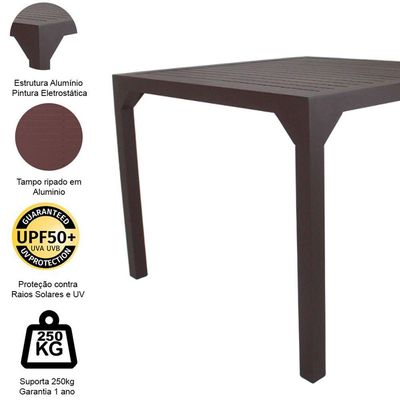 Mesa Quadrada Haiti 60cm Tampo Ripado Em Alumínio Trama Marrom