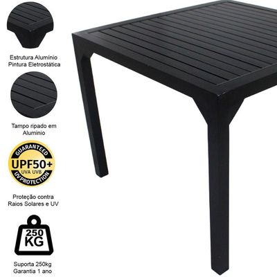 Mesa Quadrada Haiti 60cm Com Tampo Ripado Em Alumínio Trama Preto