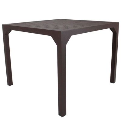 Mesa Quadrada Haiti 100cm Com Tampo Ripado Em Alumínio Trama Marrom