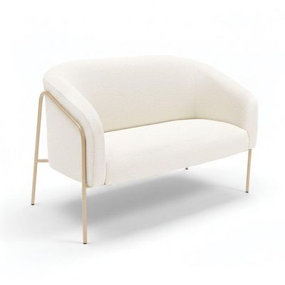 Sofá 2 Lugares Namoradeira Stella Base Industrial Alta Champanhe Bouclê Off White D03 - D'rossi