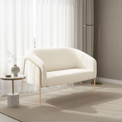 Sofá 2 Lugares Namoradeira Stella Base Industrial Alta Champanhe Bouclê Off White D03 - D'rossi