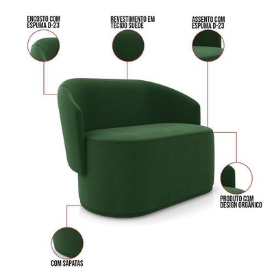 Sofá 2 Lugares Namoradeira Orgânica Para Sala Malu Suede Verde M11 - D'rossi