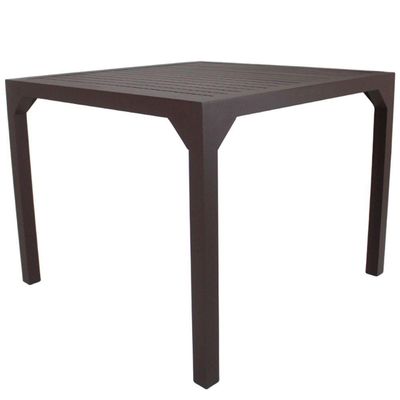 Mesa Quadrada Haiti 60cm Com Tampo Ripado Em Alumínio Trama Marrom