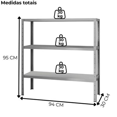 Estante Estilo Industrial Genova 3 Prateleiras 94 Cm Cinza Artef Cinza