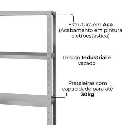 Estante Estilo Industrial Genova 3 Prateleiras 94 Cm Cinza Artef Cinza